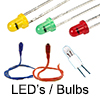 Model Railway Shop - Model Railway Electronics - Lights - products include LED's L.E.D.'s and filiment lamps, 3mm and 5mm, 5V and 12V, Red Green or Yellow and white, Bi pin lamp 